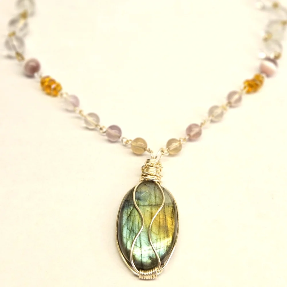 Handmade Wire Wrapped Labradorite beaded Necklace